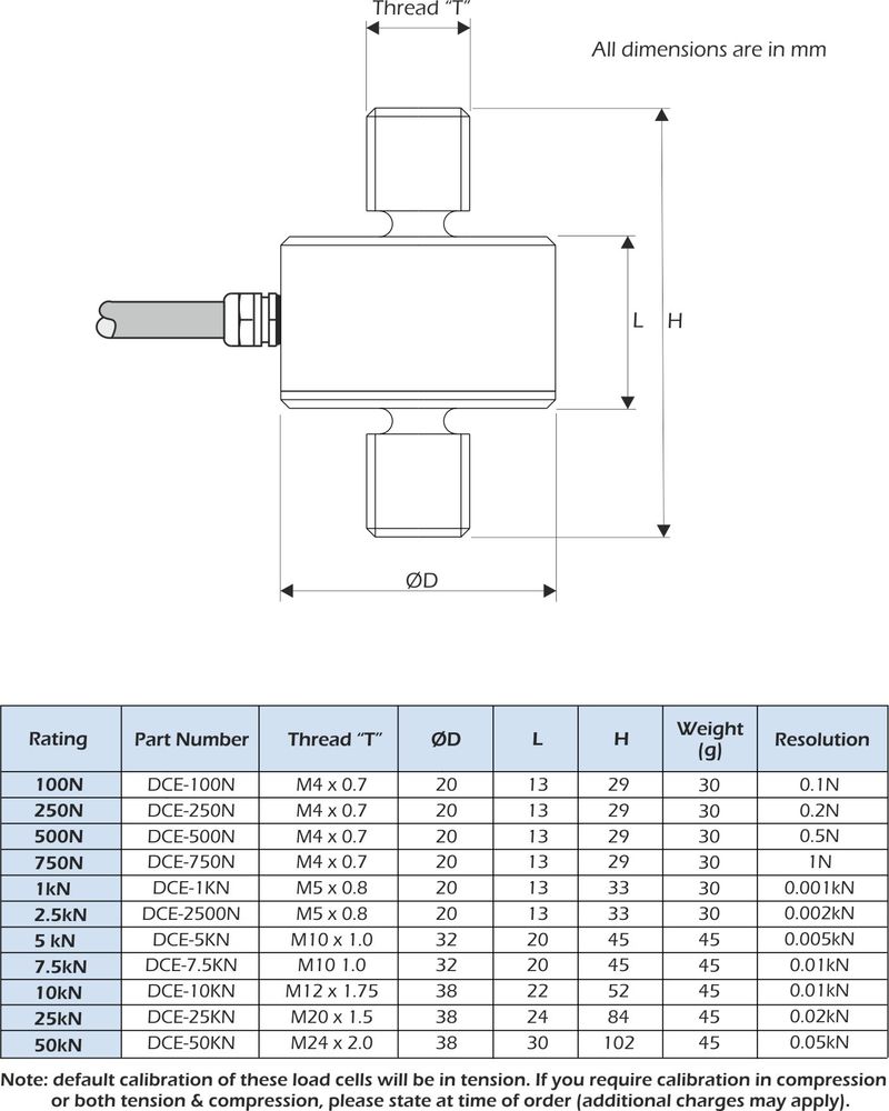 dce load cell dimensions